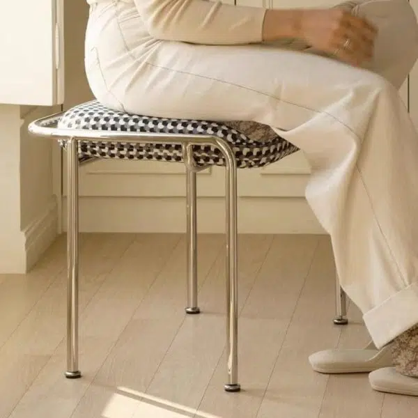 Contemporary Nordic Square Cotton Linen Carbon Steel Stainless Steel Vanity Stool Backless Armless For Bedroom - Image 6