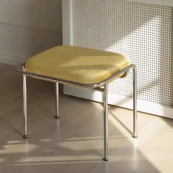 Contemporary Nordic Square Cotton Linen Carbon Steel Stainless Steel Vanity Stool Backless Armless For Bedroom - Image 15