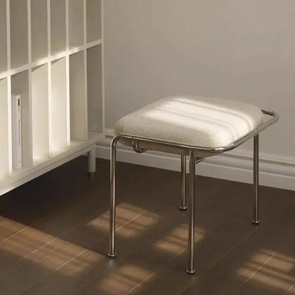 Contemporary Nordic Square Cotton Linen Carbon Steel Stainless Steel Vanity Stool Backless Armless For Bedroom - Image 16