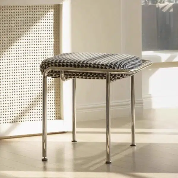 Contemporary Nordic Square Cotton Linen Carbon Steel Stainless Steel Vanity Stool Backless Armless For Bedroom - Image 11