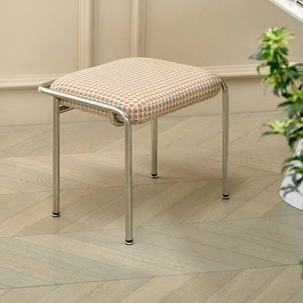 Contemporary Nordic Square Cotton Linen Carbon Steel Stainless Steel Vanity Stool Backless Armless For Bedroom - Image 13