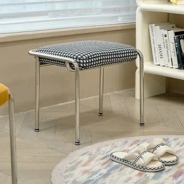 Contemporary Nordic Square Cotton Linen Carbon Steel Stainless Steel Vanity Stool Backless Armless For Bedroom - Image 12