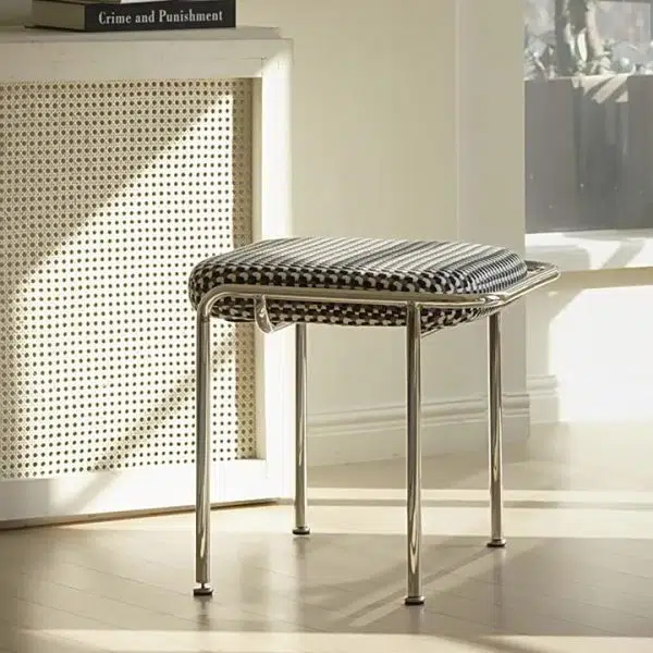 Contemporary Nordic Square Cotton Linen Carbon Steel Stainless Steel Vanity Stool Backless Armless For Bedroom - Image 2