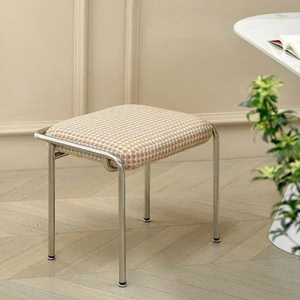 Contemporary Nordic Square Cotton Linen Carbon Steel Stainless Steel Vanity Stool Backless Armless For Bedroom - Image 3