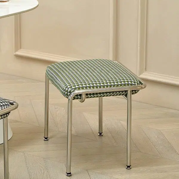 Contemporary Nordic Square Cotton Linen Carbon Steel Stainless Steel Vanity Stool Backless Armless For Bedroom - Image 10