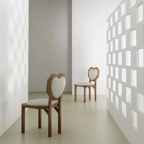 Contemporary Creative Heart Shape Lambswool Solid Wood Sponge Dining Chair Backrest Armless For Dining Room - Image 14