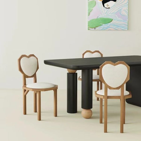 Contemporary Creative Heart Shape Lambswool Solid Wood Sponge Dining Chair Backrest Armless For Dining Room - Image 6