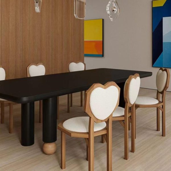 Contemporary Creative Heart Shape Lambswool Solid Wood Sponge Dining Chair Backrest Armless For Dining Room - Image 12
