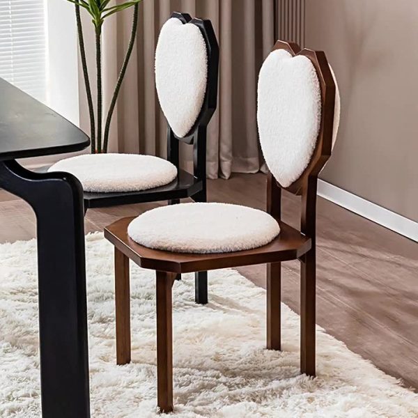 Contemporary Creative Heart Shape Lambswool Solid Wood Sponge Dining Chair Backrest Armless For Dining Room - Image 7