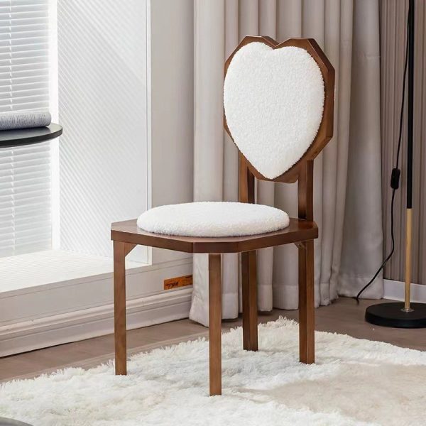 Contemporary Creative Heart Shape Lambswool Solid Wood Sponge Dining Chair Backrest Armless For Dining Room - Image 15