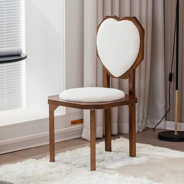 Contemporary Creative Heart Shape Lambswool Solid Wood Sponge Dining Chair Backrest Armless For Dining Room - Image 18