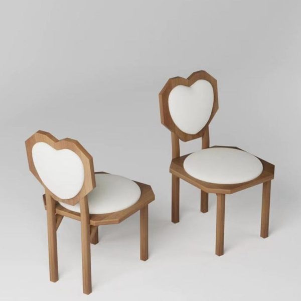 Contemporary Creative Heart Shape Lambswool Solid Wood Sponge Dining Chair Backrest Armless For Dining Room - Image 20