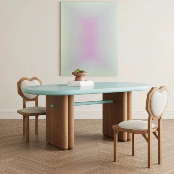 Contemporary Creative Heart Shape Lambswool Solid Wood Sponge Dining Chair Backrest Armless For Dining Room - Image 3