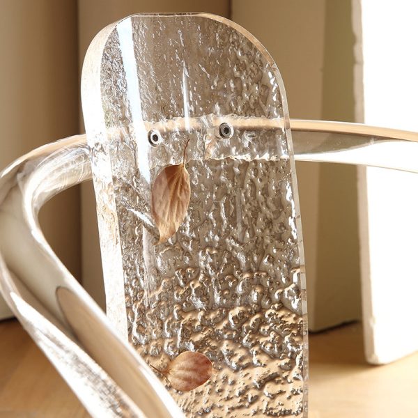 Contemporary Nordic Transparent Acrylic Arc Leaves Fabric Dining Chair Backrest Armless For Dining Room - Image 5