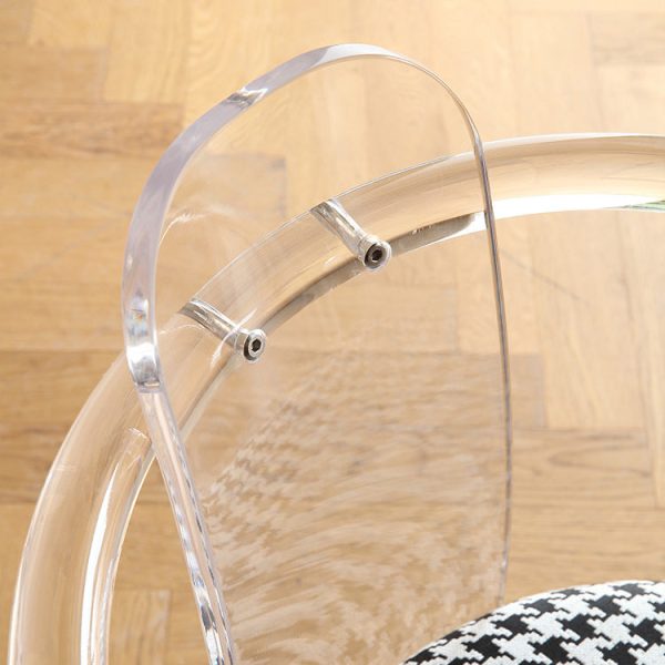 Contemporary Nordic Transparent Acrylic Arc Leaves Fabric Dining Chair Backrest Armless For Dining Room - Image 8