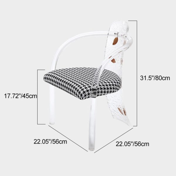 Contemporary Nordic Transparent Acrylic Arc Leaves Fabric Dining Chair Backrest Armless For Dining Room - Image 4