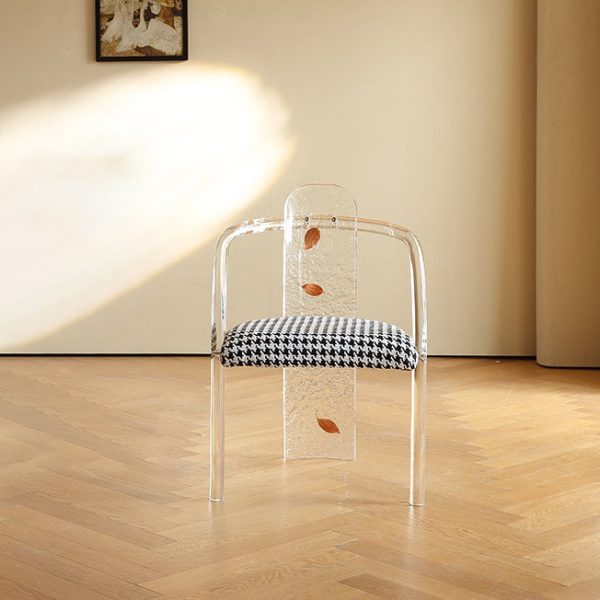 Contemporary Nordic Transparent Acrylic Arc Leaves Fabric Dining Chair Backrest Armless For Dining Room - Image 18