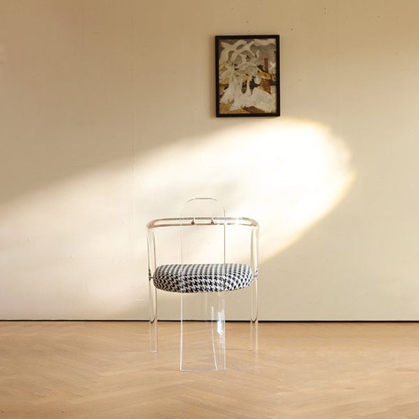 Contemporary Nordic Transparent Acrylic Arc Leaves Fabric Dining Chair Backrest Armless For Dining Room - Image 19