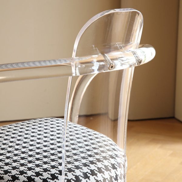 Contemporary Nordic Transparent Acrylic Arc Leaves Fabric Dining Chair Backrest Armless For Dining Room - Image 12