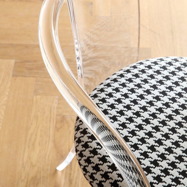 Contemporary Nordic Transparent Acrylic Arc Leaves Fabric Dining Chair Backrest Armless For Dining Room - Image 11