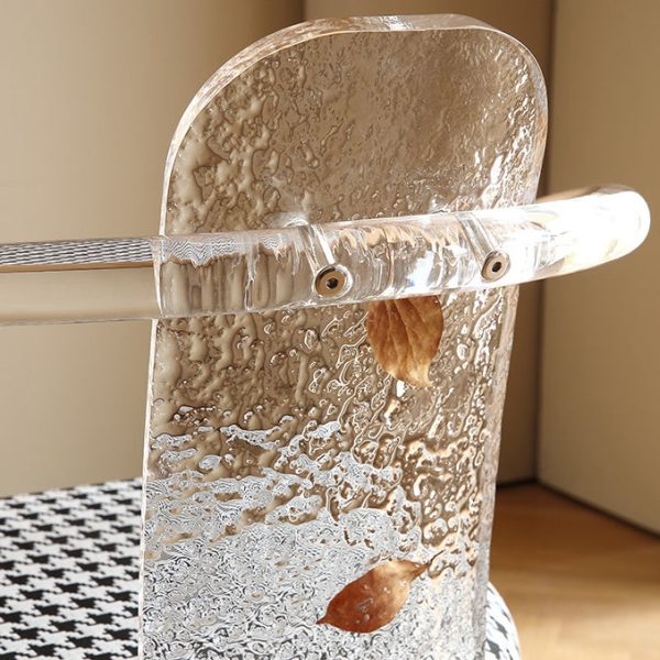 Contemporary Nordic Transparent Acrylic Arc Leaves Fabric Dining Chair Backrest Armless For Dining Room - Image 6