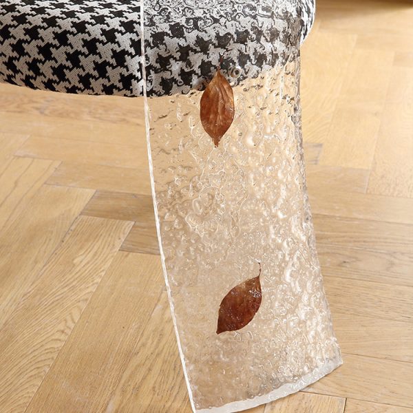 Contemporary Nordic Transparent Acrylic Arc Leaves Fabric Dining Chair Backrest Armless For Dining Room - Image 7