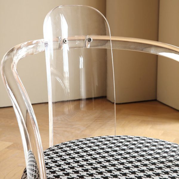 Contemporary Nordic Transparent Acrylic Arc Leaves Fabric Dining Chair Backrest Armless For Dining Room - Image 10