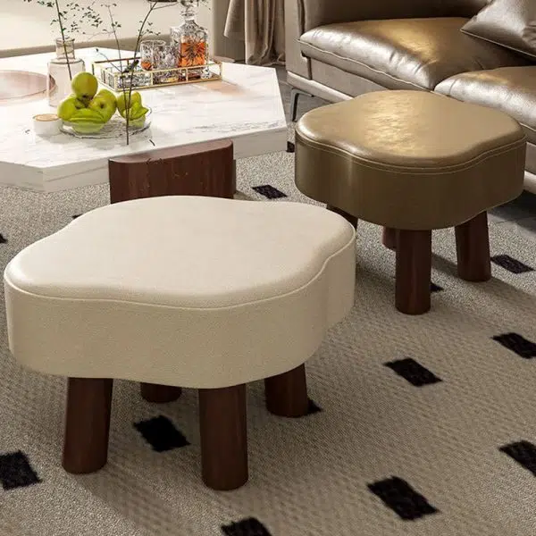 Contemporary Nordic Cloud Shape Anti-slip Strips Solid Wood Leather Low Stool Backless Armless For Living Room - Image 10
