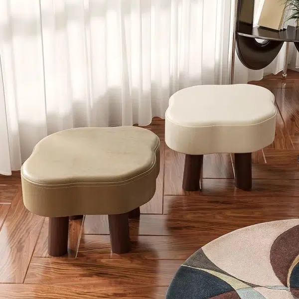 Contemporary Nordic Cloud Shape Anti-slip Strips Solid Wood Leather Low Stool Backless Armless For Living Room - Image 9