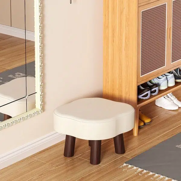 Contemporary Nordic Cloud Shape Anti-slip Strips Solid Wood Leather Low Stool Backless Armless For Living Room - Image 11