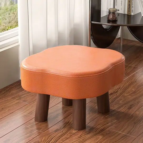 Contemporary Nordic Cloud Shape Anti-slip Strips Solid Wood Leather Low Stool Backless Armless For Living Room - Image 14