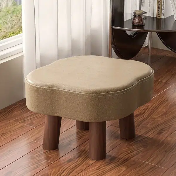 Contemporary Nordic Cloud Shape Anti-slip Strips Solid Wood Leather Low Stool Backless Armless For Living Room - Image 15
