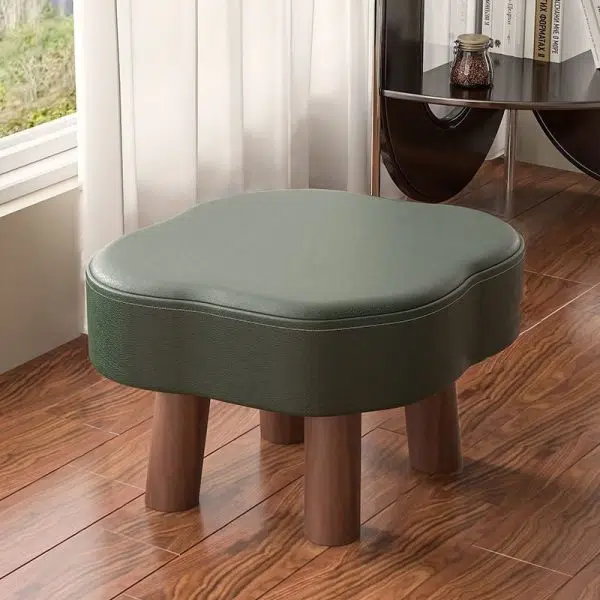 Contemporary Nordic Cloud Shape Anti-slip Strips Solid Wood Leather Low Stool Backless Armless For Living Room - Image 16