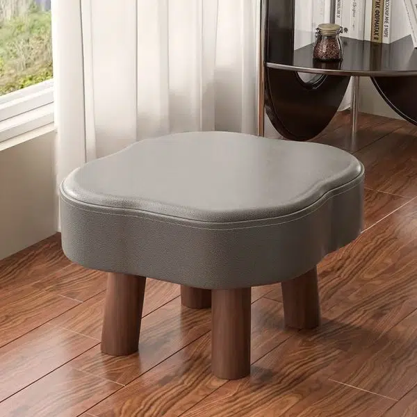 Contemporary Nordic Cloud Shape Anti-slip Strips Solid Wood Leather Low Stool Backless Armless For Living Room - Image 17