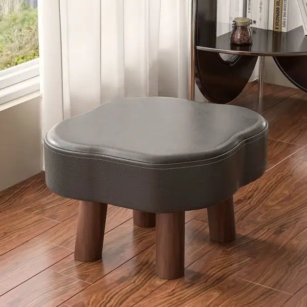 Contemporary Nordic Cloud Shape Anti-slip Strips Solid Wood Leather Low Stool Backless Armless For Living Room - Image 18