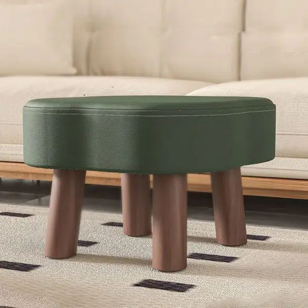 Contemporary Nordic Cloud Shape Anti-slip Strips Solid Wood Leather Low Stool Backless Armless For Living Room - Image 12