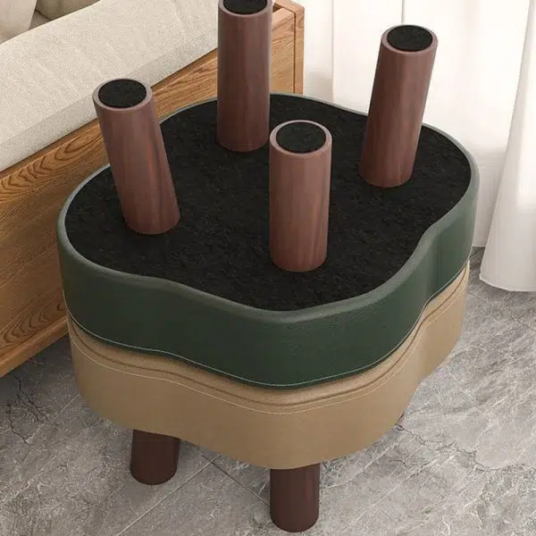Contemporary Nordic Cloud Shape Anti-slip Strips Solid Wood Leather Low Stool Backless Armless For Living Room - Image 7