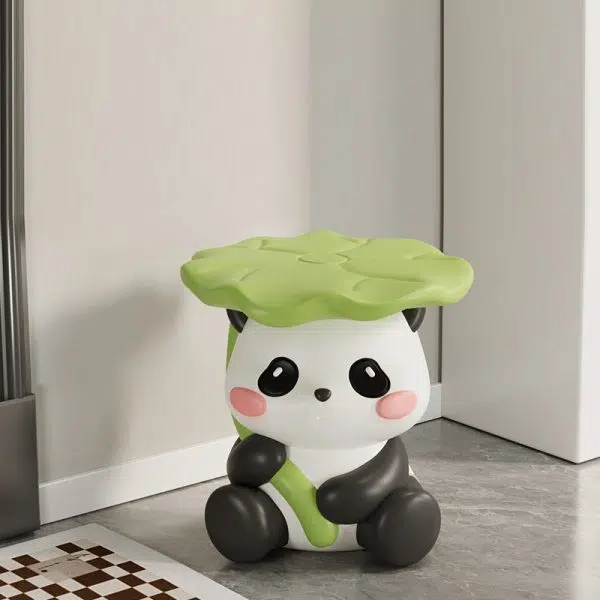 Contemporary Creative Cute Lotus Leaf Panda Fiberglass Footstool Backless Armless For Entryways - Image 9