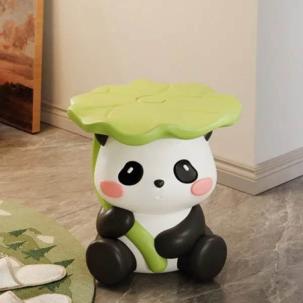 Contemporary Creative Cute Lotus Leaf Panda Fiberglass Footstool Backless Armless For Entryways - Image 12