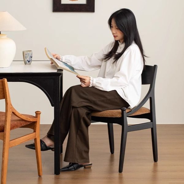 Contemporary Retro Arc Upholstered Fabric Ash Dining Chair Backrest Armless For Dining Room - Image 10