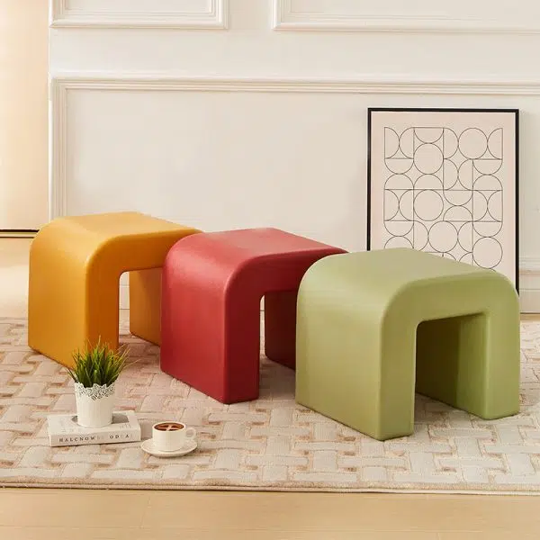 Contemporary Creative Geometry Shape Full PP Low Stool Backless Armless For Living Room - Image 3
