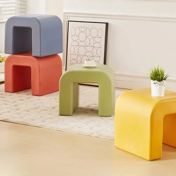 Contemporary Creative Geometry Shape Full PP Low Stool Backless Armless For Living Room - Image 5