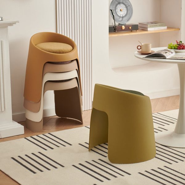 Contemporary Nordic Fabric PP Sponge Upholstered Dining Chair Backless Armless For Dining Room - Image 15