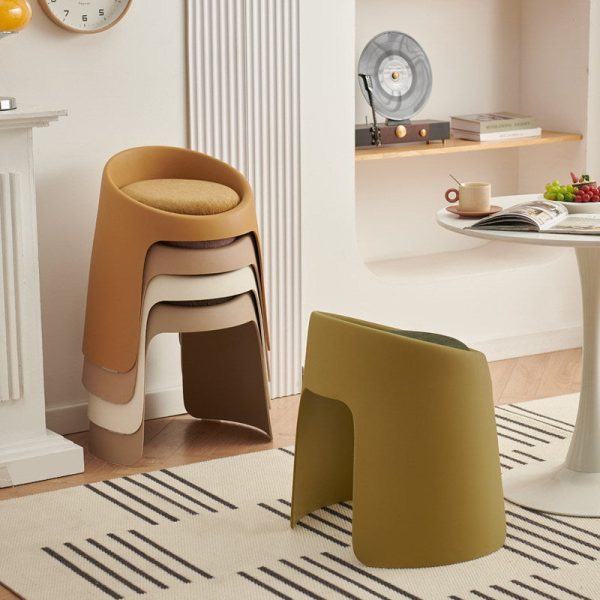 Contemporary Nordic Fabric PP Sponge Upholstered Dining Chair Backless Armless For Dining Room - Image 2