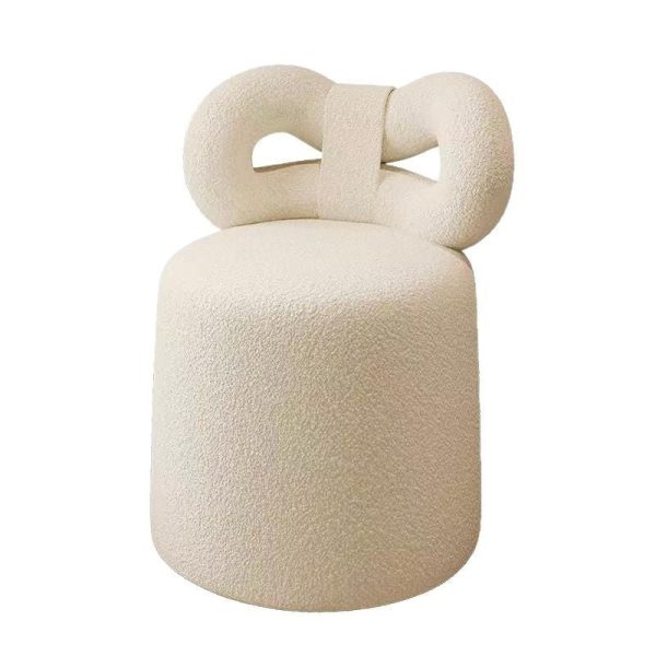 Contemporary Nordic Cream Bow Cylinder Lambswool Solid Wood Vanity Stool Backrest Armless For Bedroom - Image 14