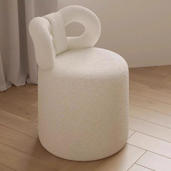 Contemporary Nordic Cream Bow Cylinder Lambswool Solid Wood Vanity Stool Backrest Armless For Bedroom - Image 10