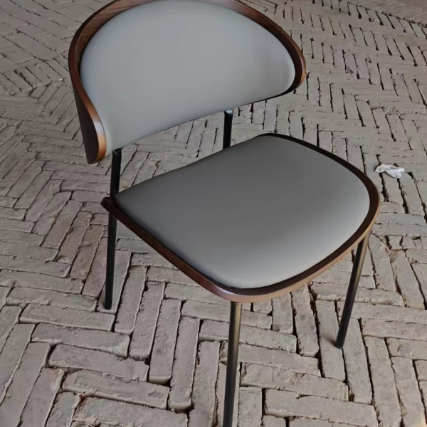 Contemporary Scandinavian Arc Leather Solid Wood Carbon Steel Dining Chair Backrest Armless For Dining Room - Image 22