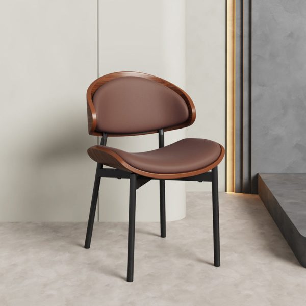 Contemporary Scandinavian Arc Leather Solid Wood Carbon Steel Dining Chair Backrest Armless For Dining Room - Image 9