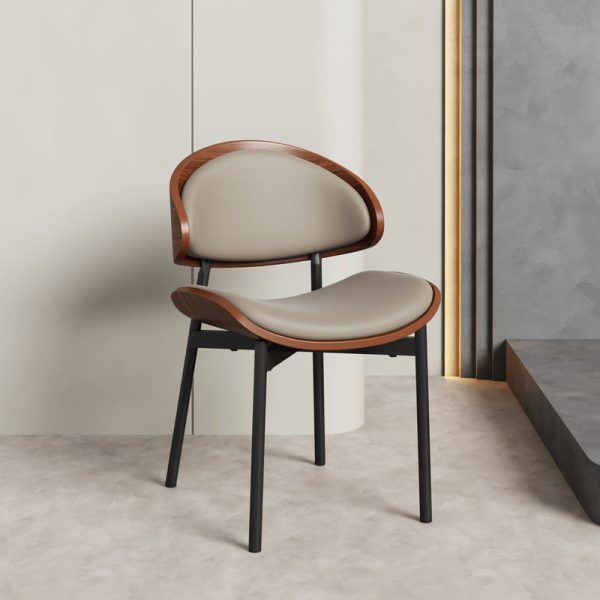 Contemporary Scandinavian Arc Leather Solid Wood Carbon Steel Dining Chair Backrest Armless For Dining Room - Image 10