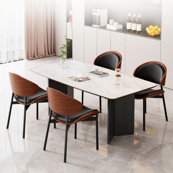 Contemporary Scandinavian Arc Leather Solid Wood Carbon Steel Dining Chair Backrest Armless For Dining Room - Image 8